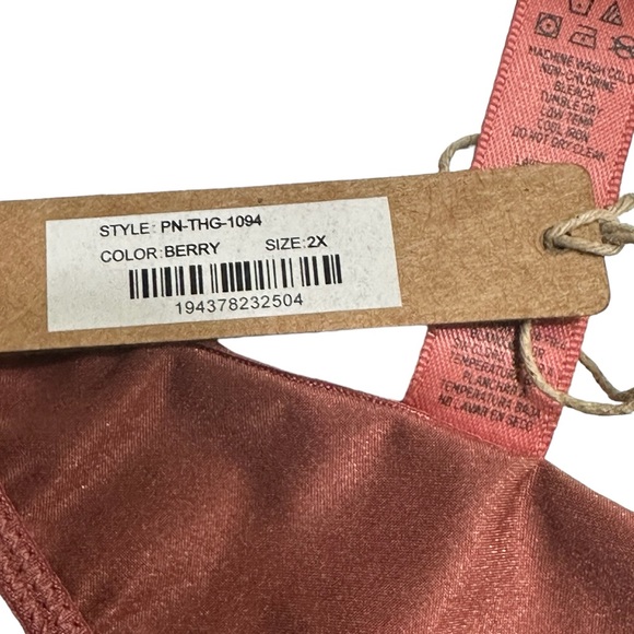 SKIMS Stretch Satin Dipped T-String Thong in Berry - Picture 3 of 7